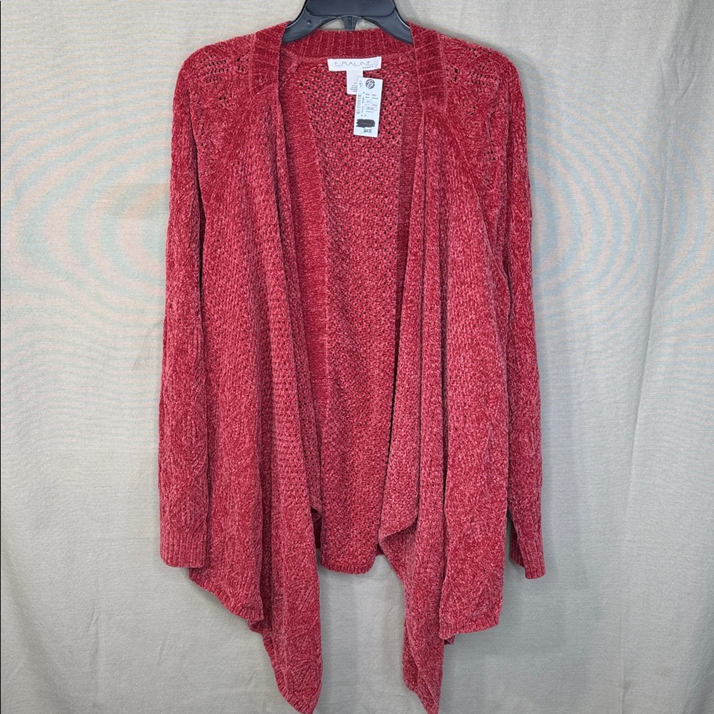 Emaline Cardigan Red Water Fall Hemline Open Front Cable Knit in Sz 2X NWT